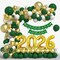 Graduation Decorations Class of 2026: Green and Gold Graduation Balloon Arch Garland Kit and Gold Confetti Balloons Congrats Grad Banner 2026 Foil Balloon Decorations For Grad Party